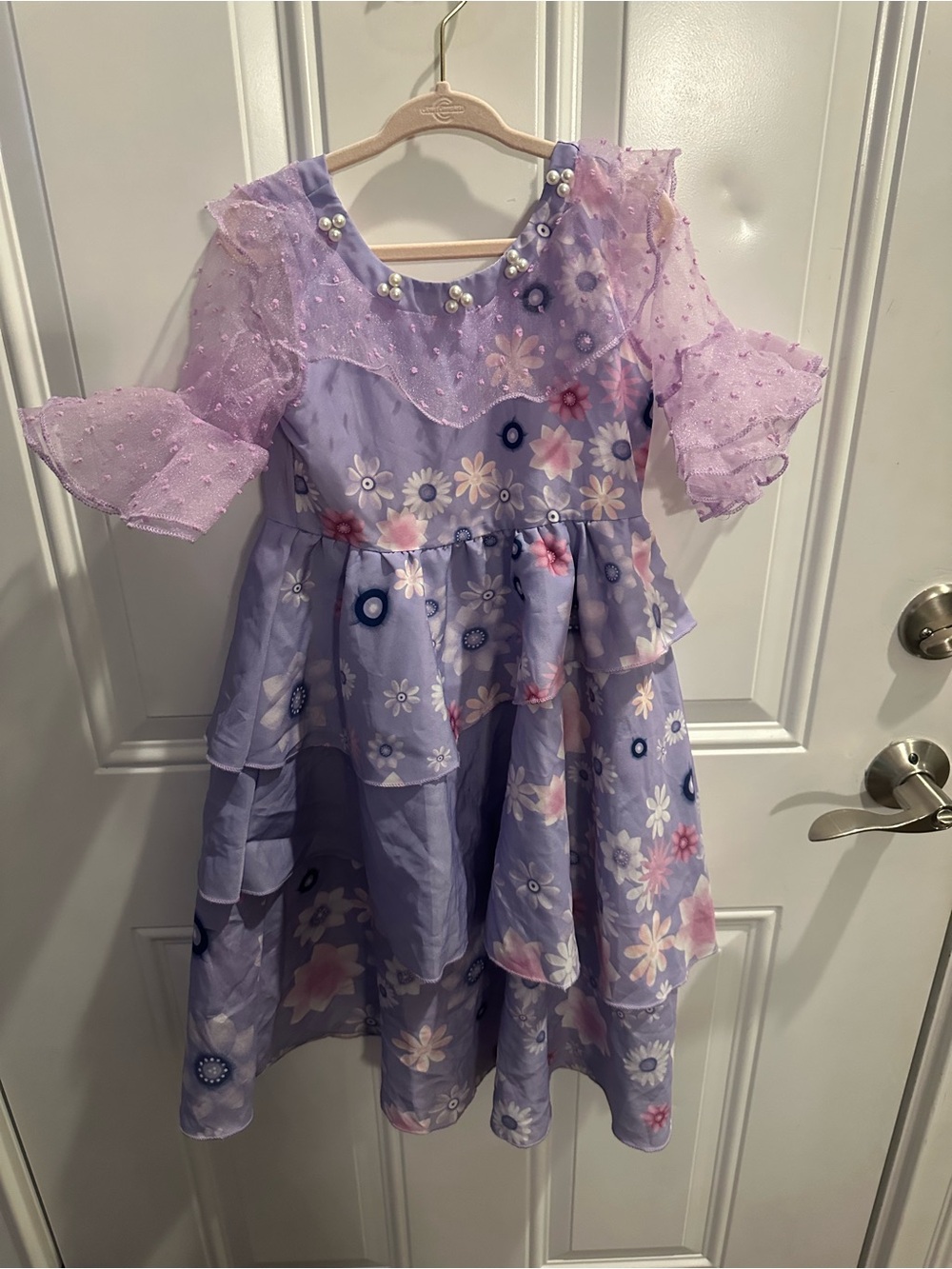 Encanto Isabela Tiered costume with Sheer Pearl and tulle Sleeves